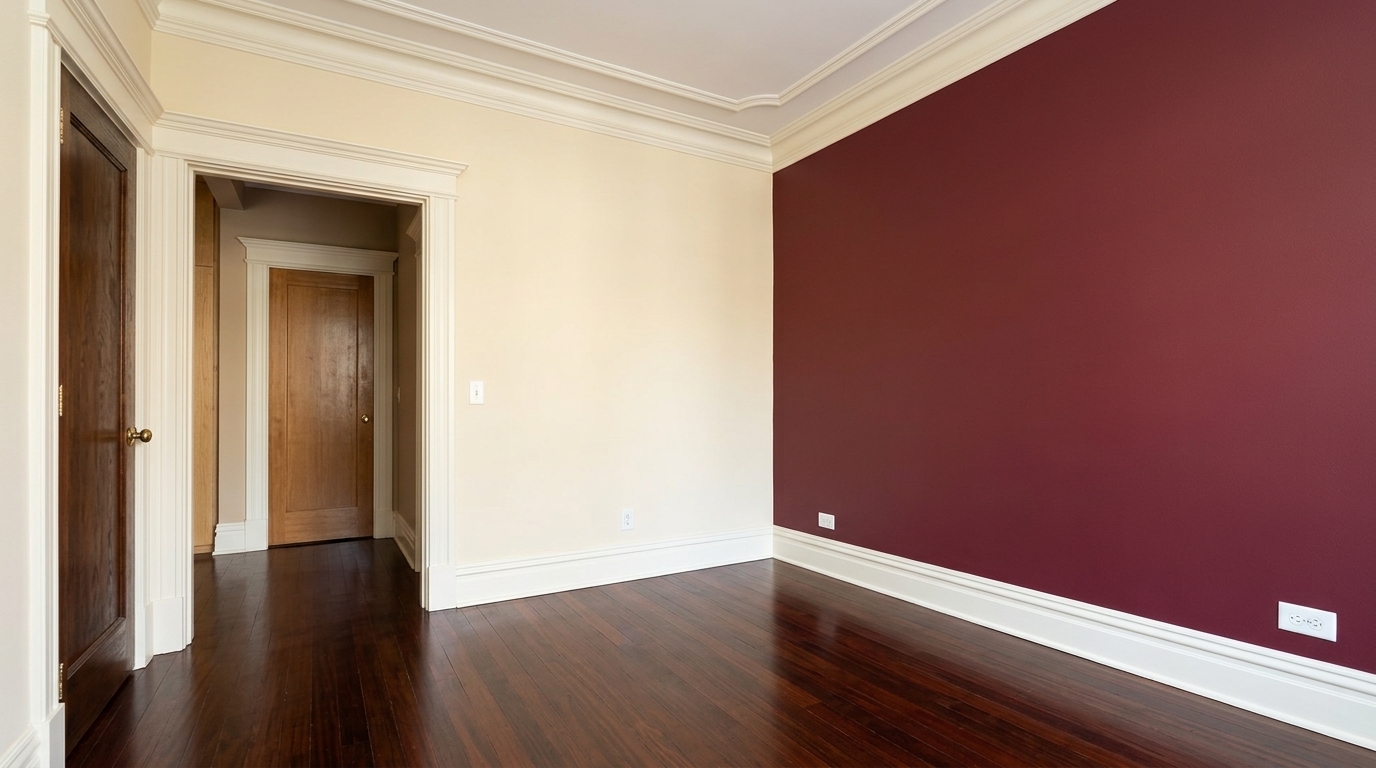 Chambre avec mur d'accent terracotta et boiseries ivoire